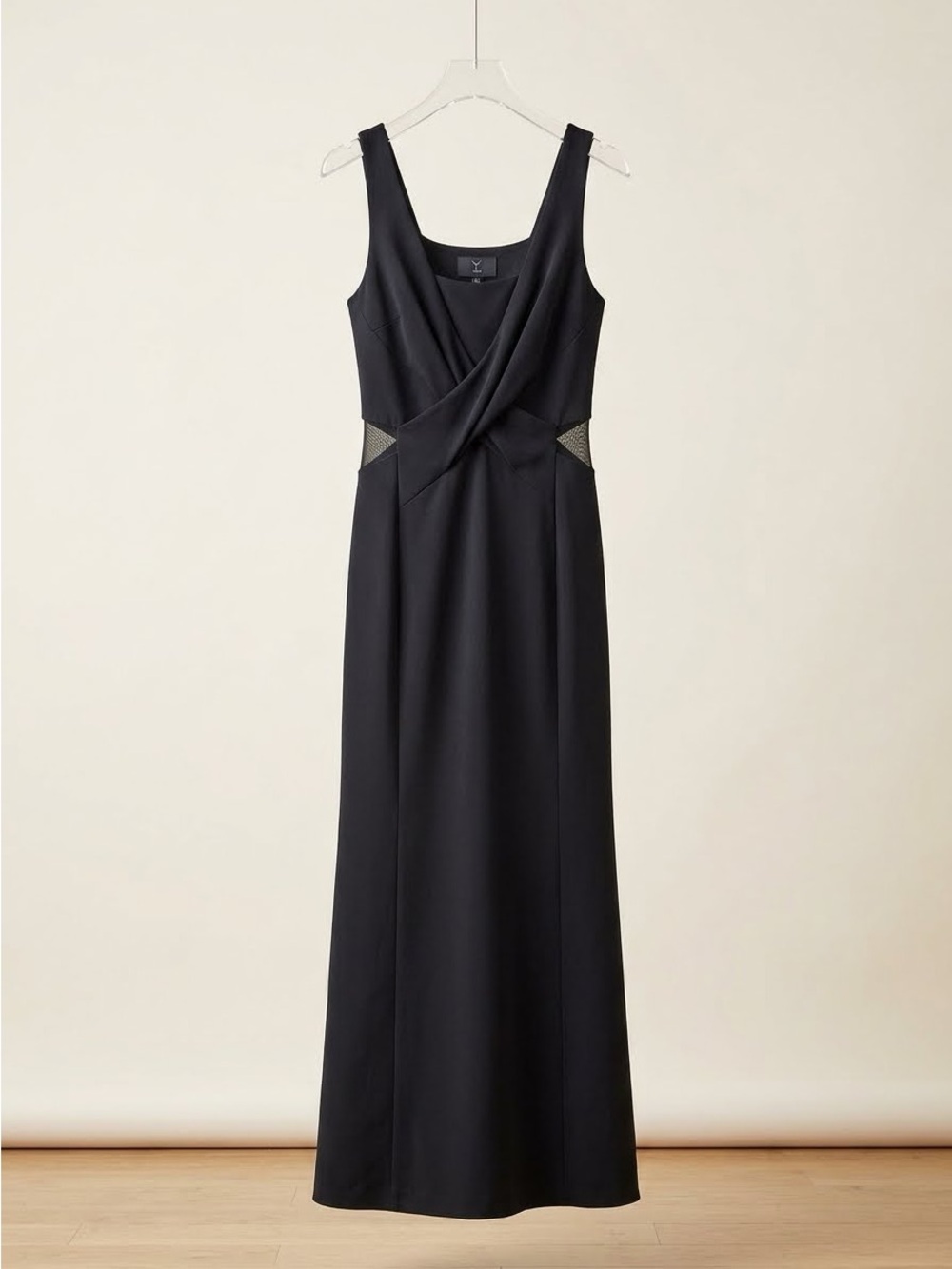 Classic Black Sleeveless Maxi Dress with Draped Bodice